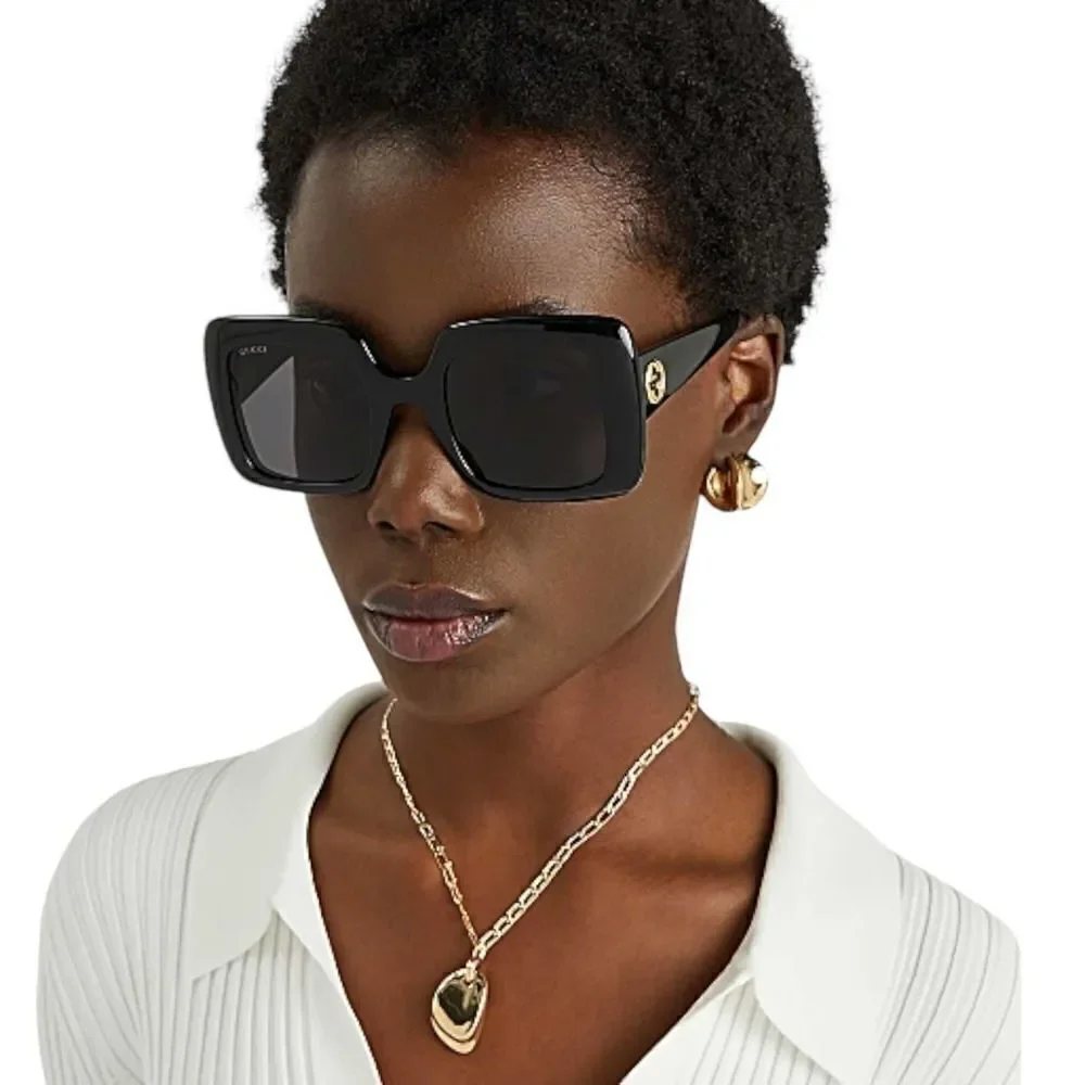 New Gucci Women Sunglasses Black Oversized Square GG0053SN-001 Gray Gradient - Picture 4 of 12